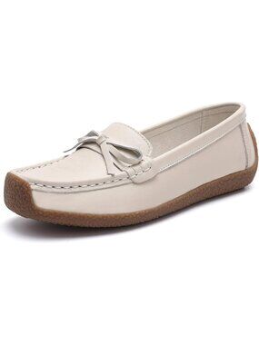 Women's Beige Color Loafers Slip-Ons Cute Casual Dress Walking Stylish Shoes